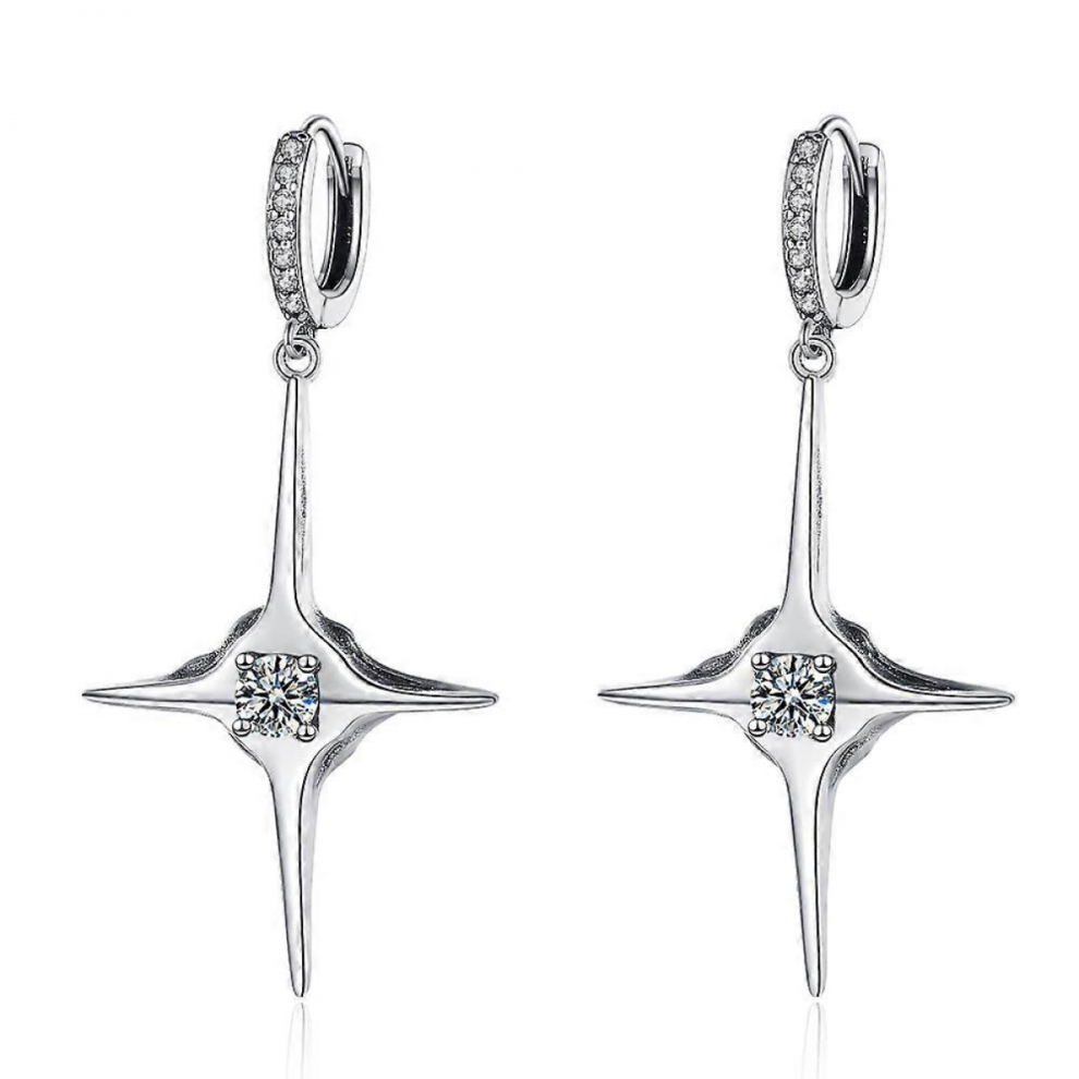 Dainty Stud Earring Shiny-cross Rhinestone-pendant Dabgle Earring Fashion