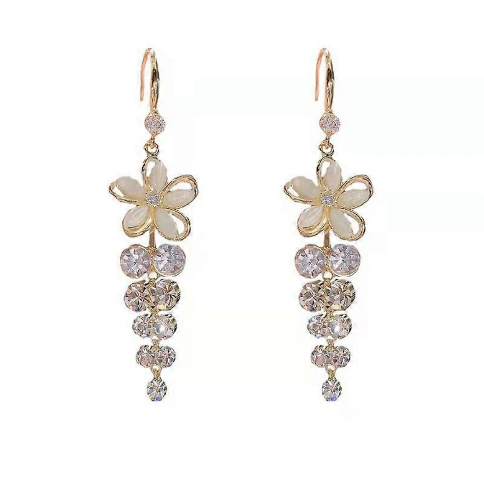 Fashion Flower Crystal Tassel Earrings Hook Women Drop Dangle Jewellery Gift