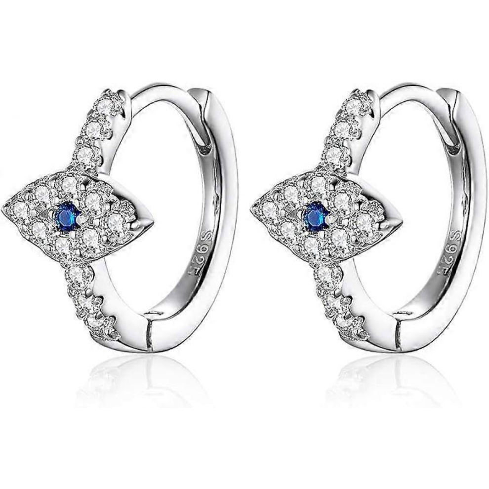 s925 sterling silver Blue Crystal Evil Eye Tiny Round Hoop Earrings Sterling Silver 14k Gold Plated Dainty CZ Small Cartilage Huggie Endless Hoops fo