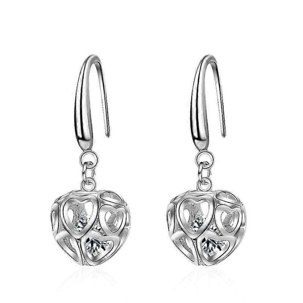 Openwork Engraving, Heart Pattern, Ball Design, Heart, Swing, Hook Earrings