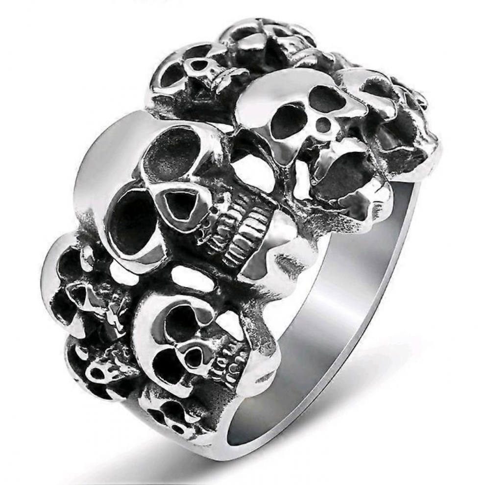 tainless Steel Gothic Skull Vintage Antique Style Biker Cocktail Party Ring 7size