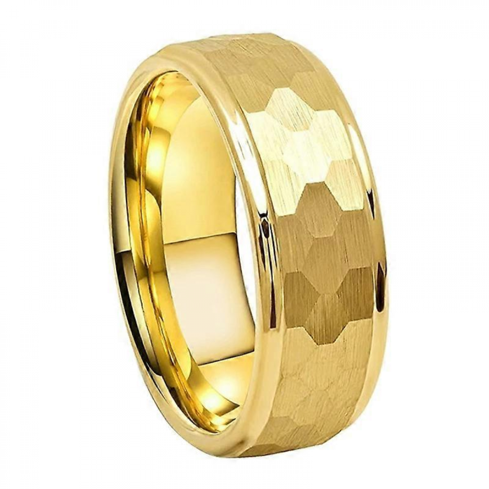 8mm 18K Gold Hammered Tungsten Ring for Men's Women's Fashion Jewelry Engagement Wedding Rings Matte Finish Comfortable Fit