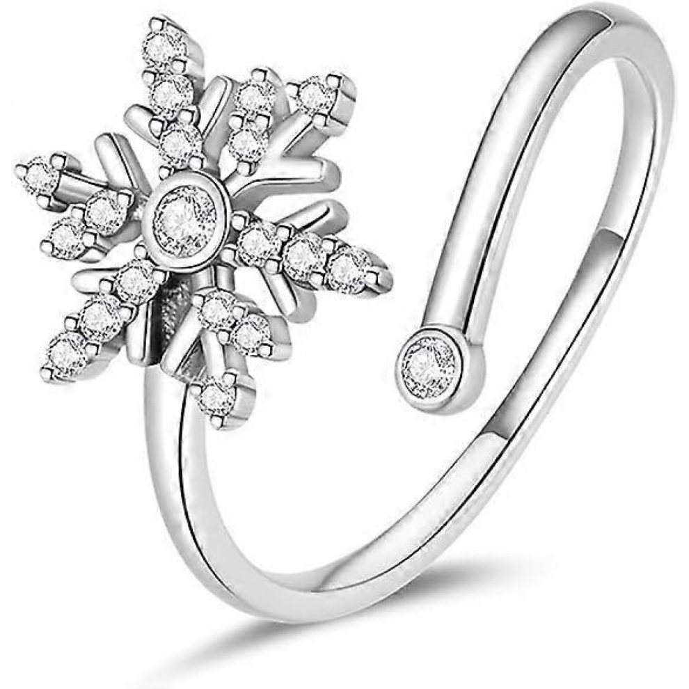 nowflake Open Statement Rings Sterling Silver 925 Crystal Rhinestone Christmas Frozen Winter Flower Wrap Finger Bands Adjustable Promise Engagement W