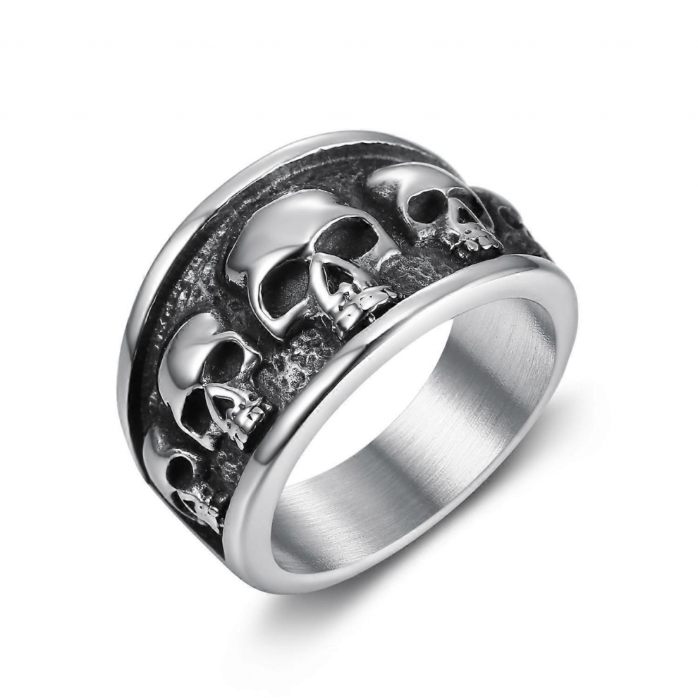 Retro Vintage Stainless Steel Gothic Death Skull Skeleton Cocktail Party Biker Statement Halloween Ring size7
