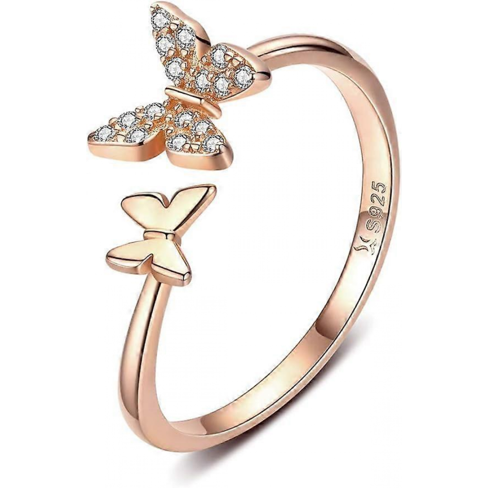 Silver Cute Butterfly Open Rings for Women Girls Adjustable Birthstone Dainty Animal Statement Promise Engagement Wedding Ring Eternity Finger Band D