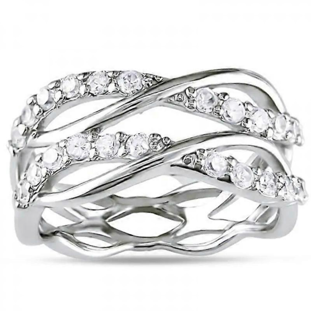 Cross Bridal Wedding Rings Dazzling Crystal Zircon Engagement Party Rings