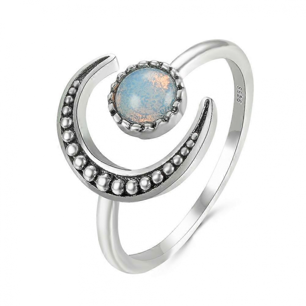 Moonstone Adjustable Open Ring For Women Silver Color Vintage Cubic Zirconia Engagement Ring For Women
