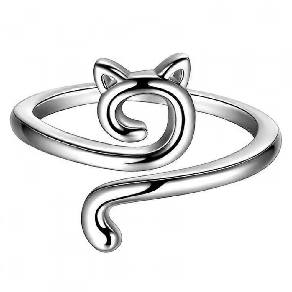 Cute Cat Adjustable Ring S925 cat cute meow star silver ring open glossyLovely Cat Animal Open Ring Jewelry for Women ,silver