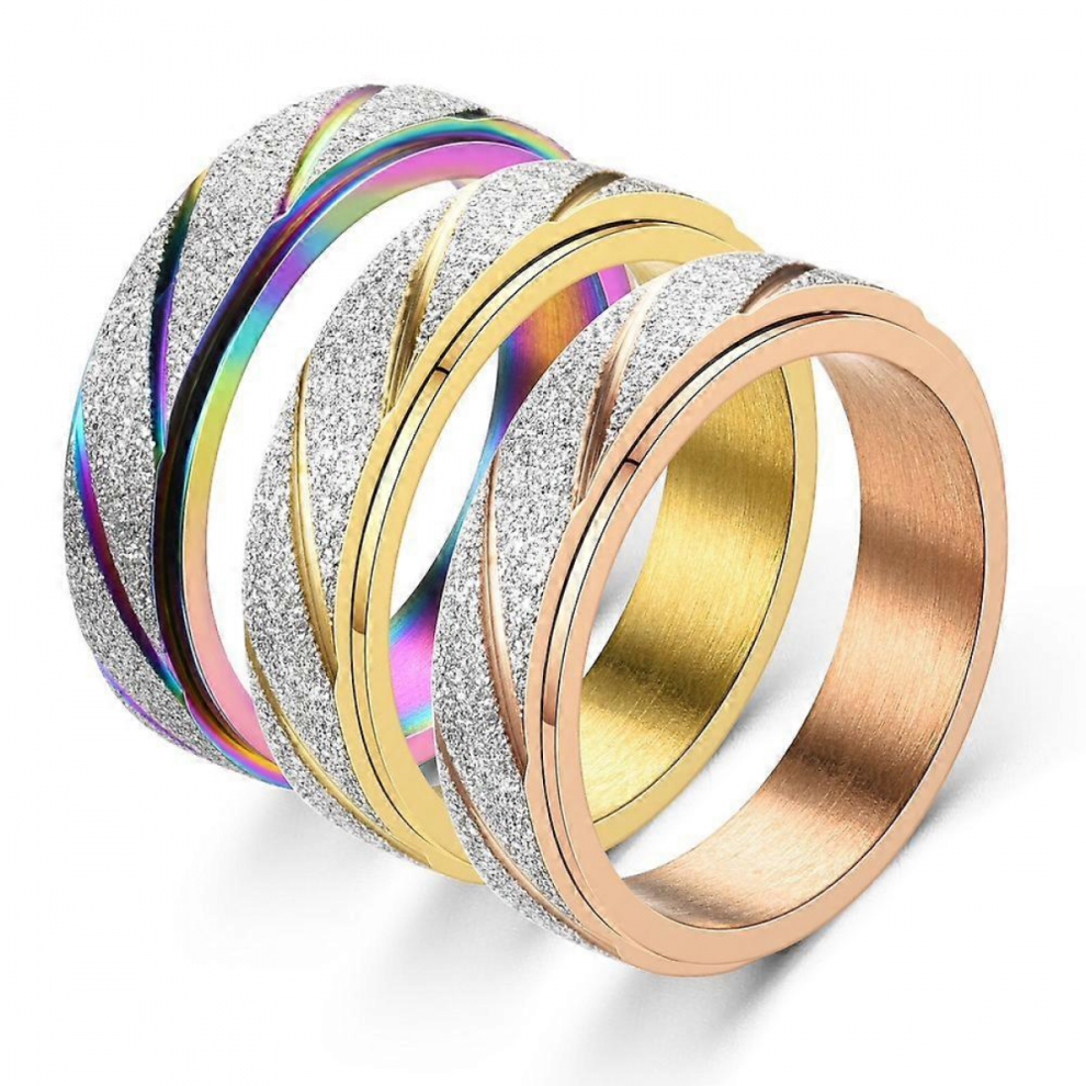 3Pcs Spinner Anxiety Ring for Women - Fidget Rings Sand Blast Glitter Finish - Women Stress Rings for Anti Anxiety - Spinner Ring for Men Stress Reli