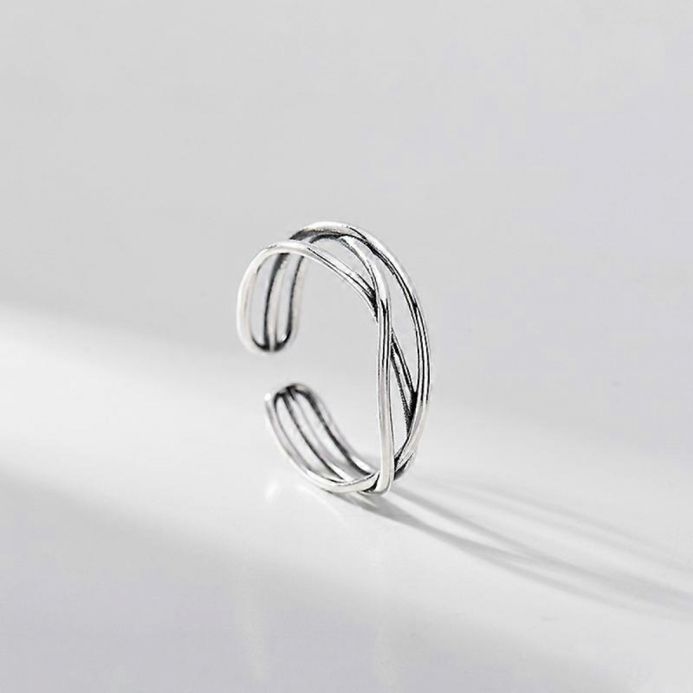 Ladies S925 Statement Engagement Ring Silver Interwoven Line Vintage Adjustable Women's Ring Silver