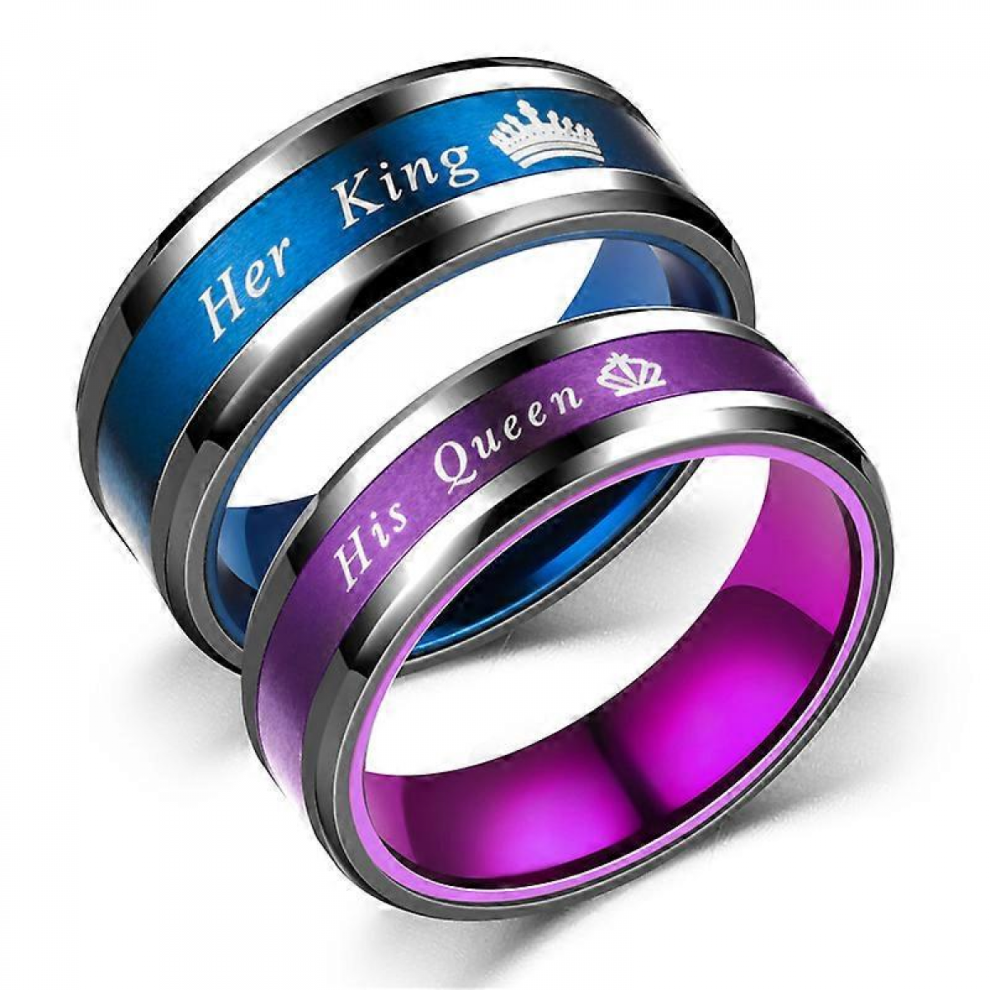 Matching King and Queen Couple Rings Set Wedding Engagement Band Stainless Steel Promise Rings