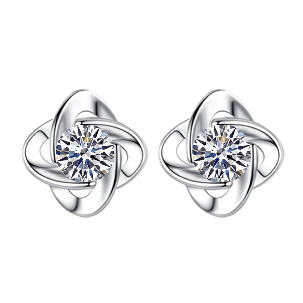 (H113 Blue Leaf Stud Earrings-White Diamond (Copper plated with White gold)) Lucky Four-leaf Clover necklace Pendant, summer couple bracelet, cute and