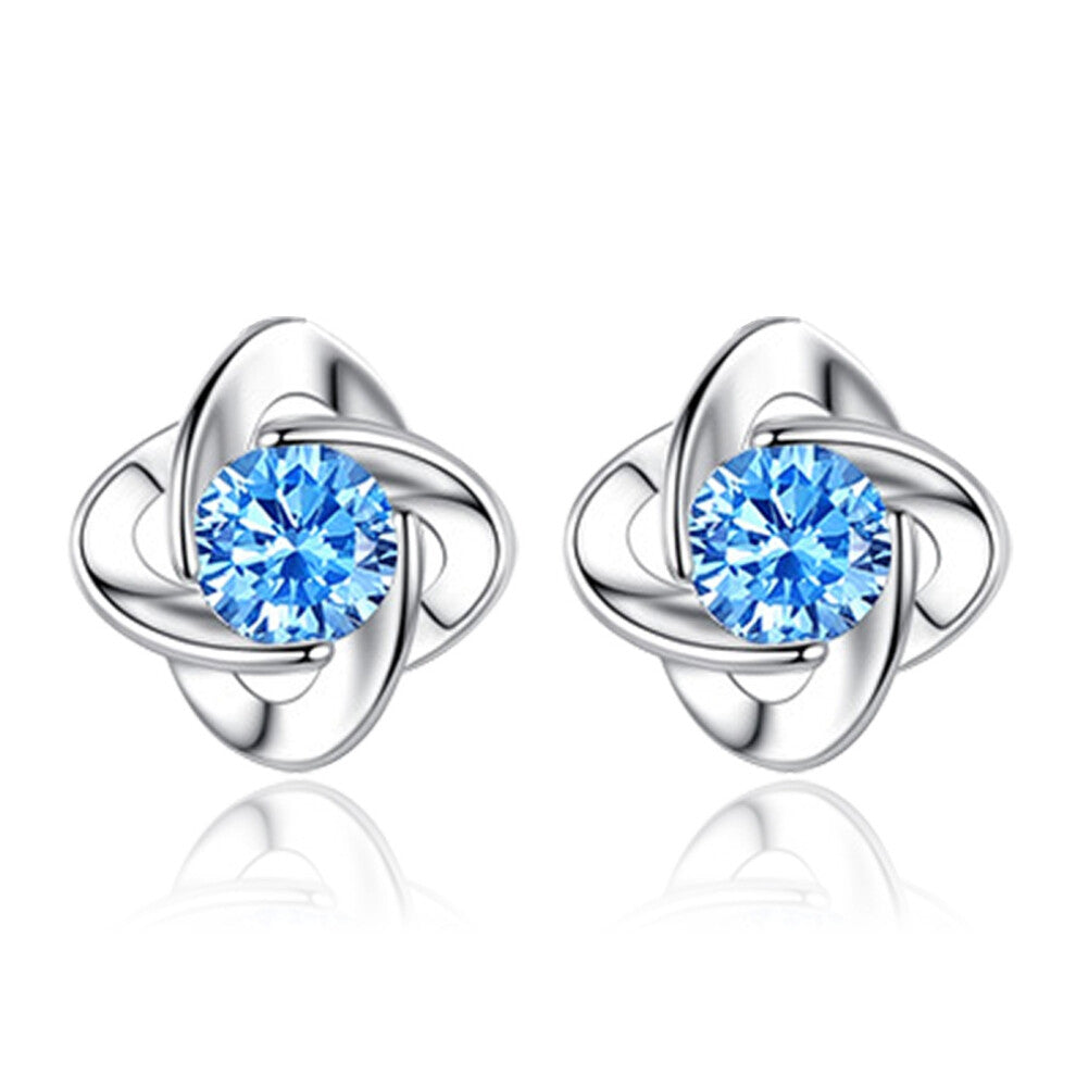 (H114 Blue Leaf Stud Earrings-Blue Diamond (Copper Plated with White gold)) Lucky Four-leaf Clover necklace Pendant, summer couple bracelet, cute and
