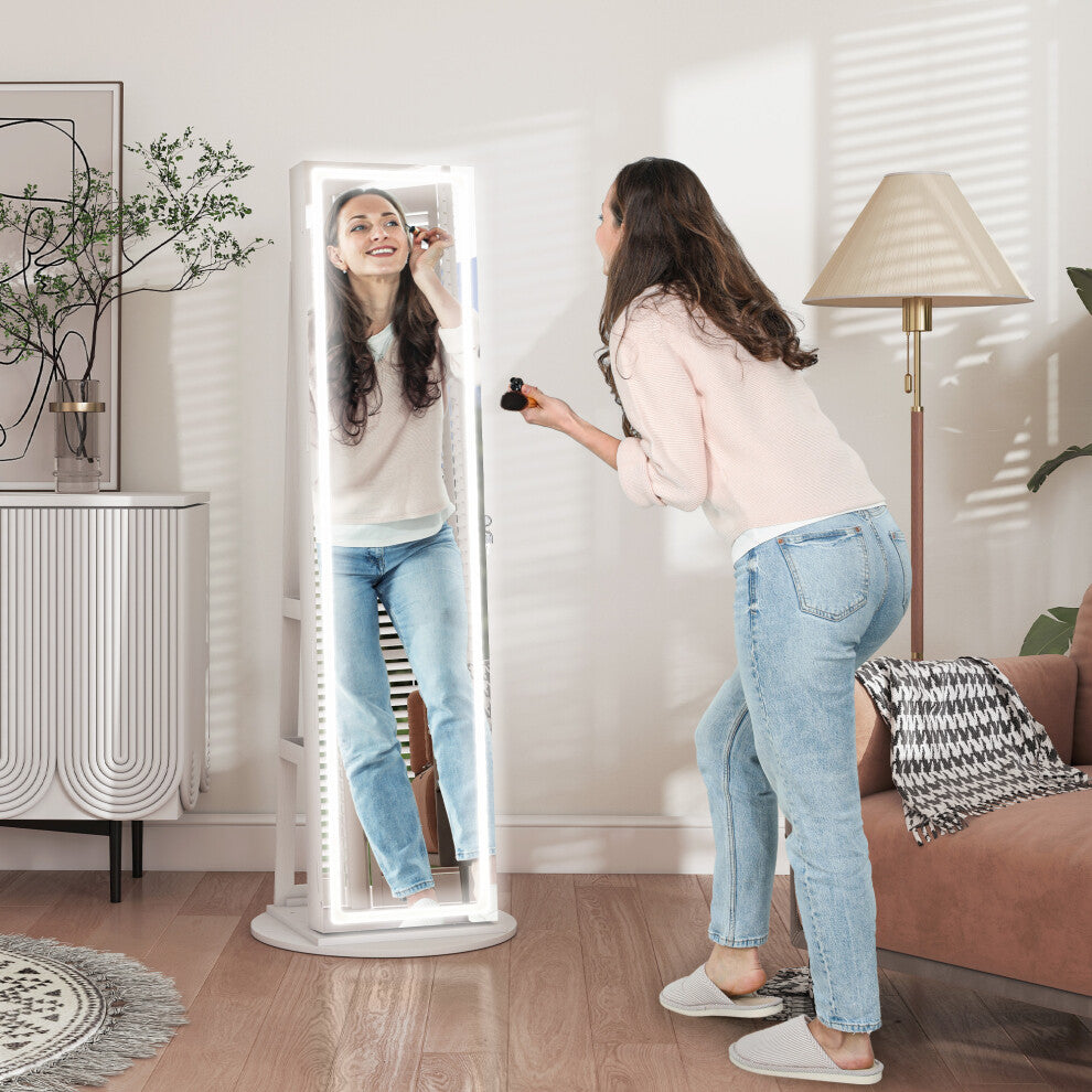 HOMCOM Jewellery Cabinet, Full Length Mirror with Storage, White