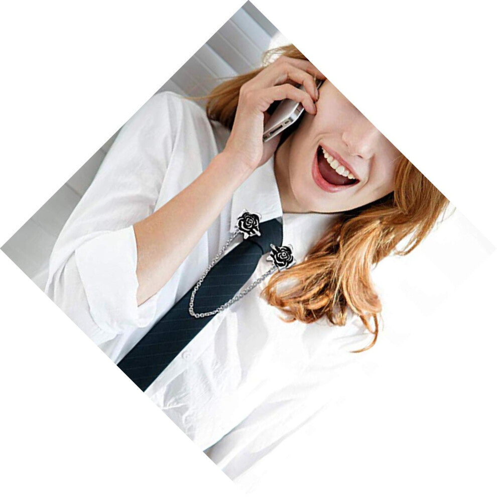 Rose Cardigan Sweater Collar Clip Brooch Pin with Chain Shawl Clamp