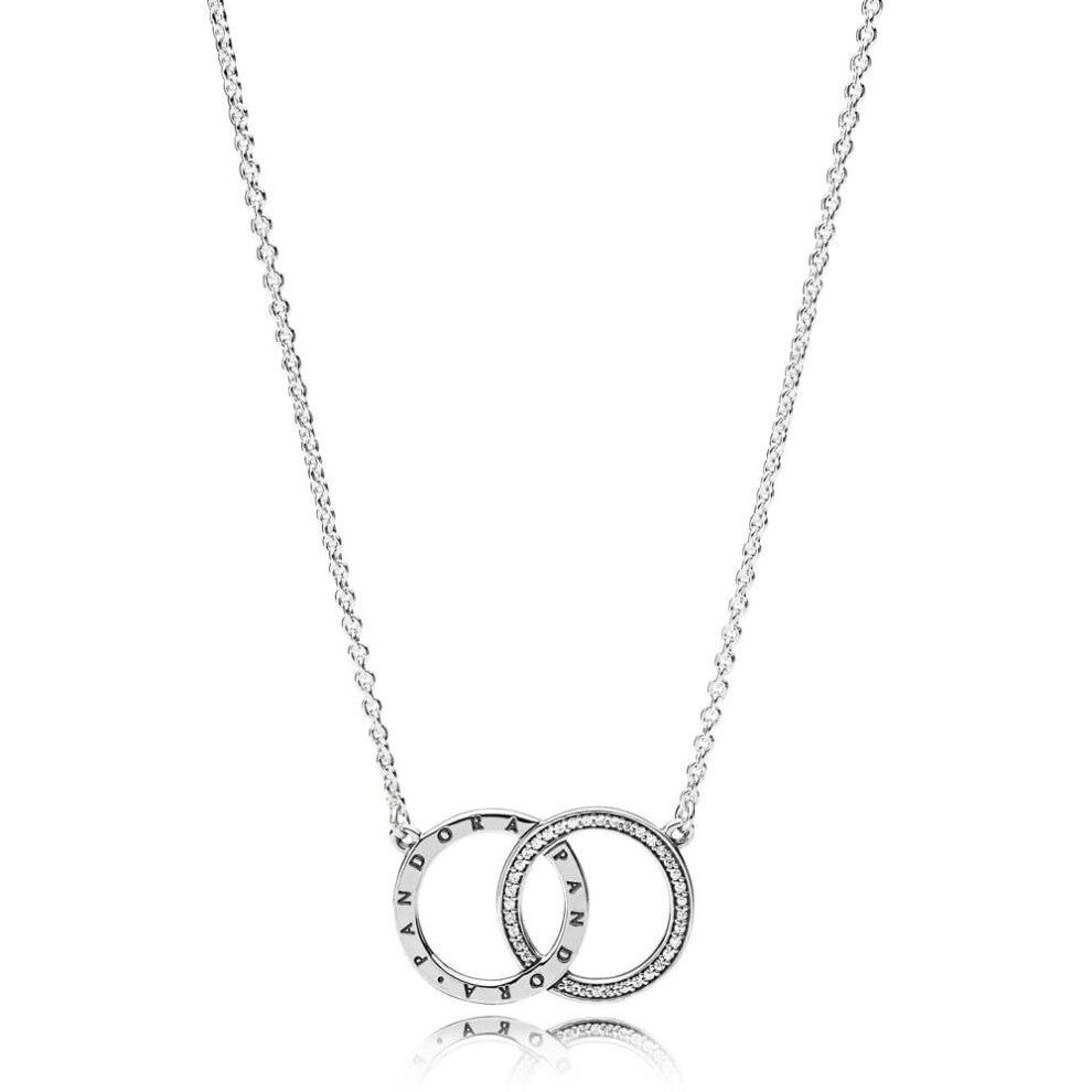 Silver Entwined Circles Necklace Double Circle Pendant