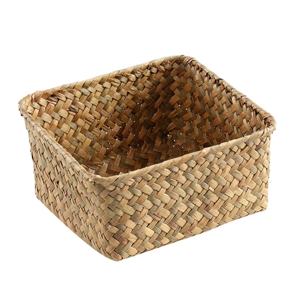 (Yellow, Small) Rattan Storage Basket Handmade Jewelry Container for Cupboard Desktop