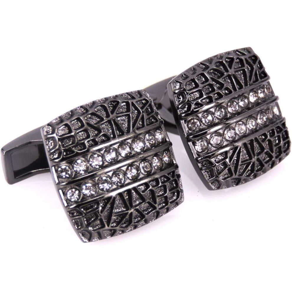 Men's Black Crystal Cufflinks Classic Design for Dress Shirts, Formal Attire Accessory, Elegant Gift Option