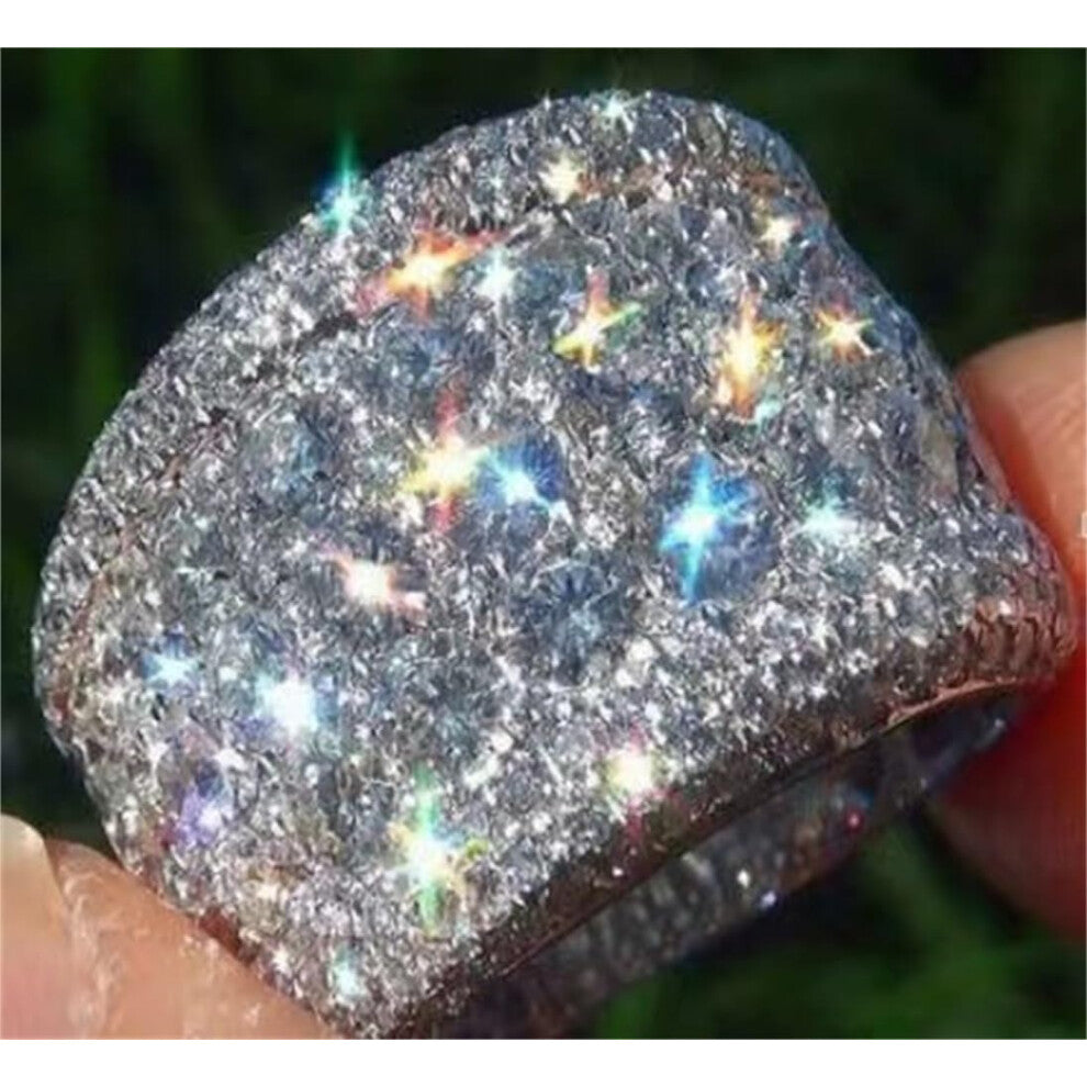 925 Sterling Silver Full Diamond Gemstone Ring 18K Oval Cut CZ Multi Row Eternity Engagement Wedding Band Size 9