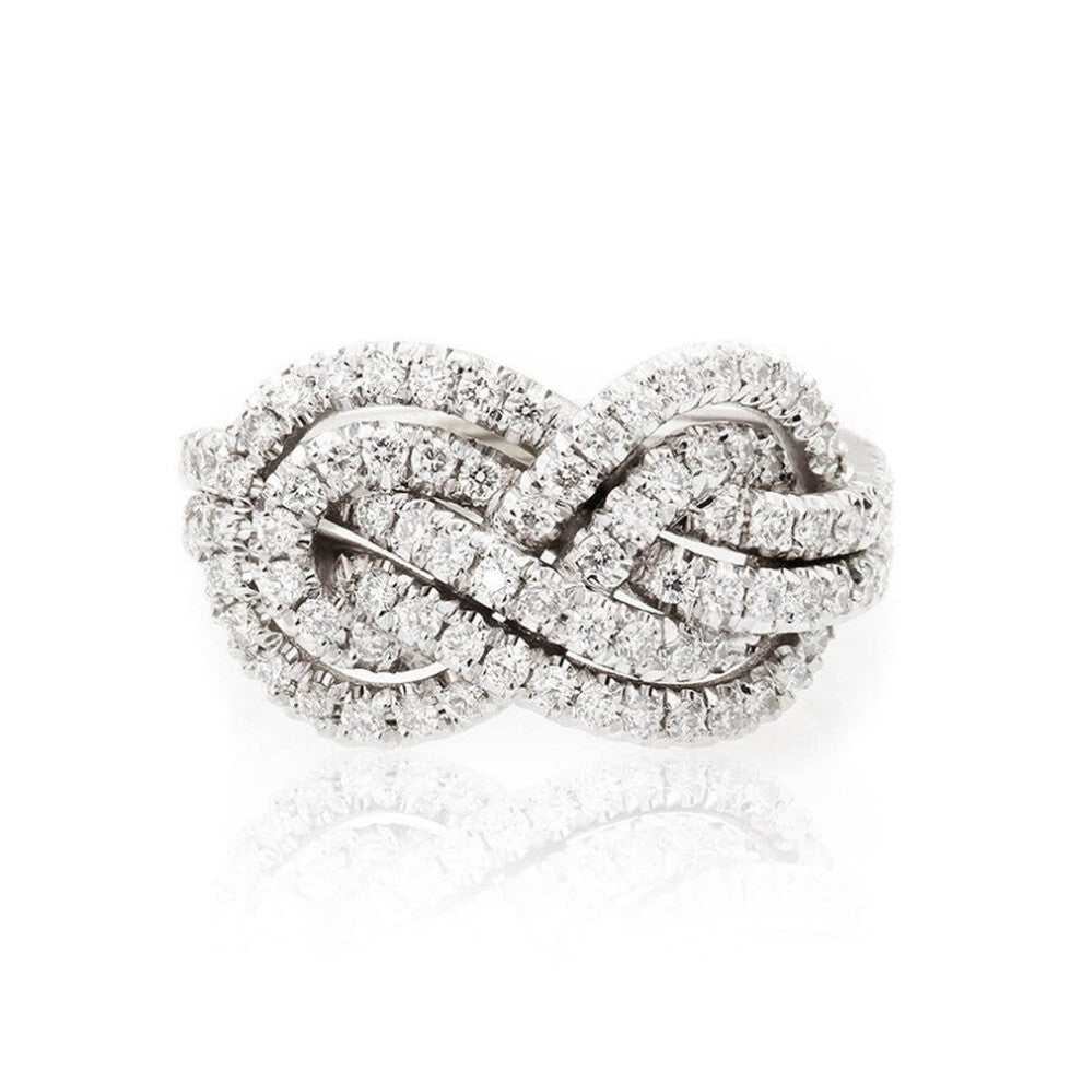 925 Sterling Silver Diamond Gemstone Ring 18K Gold Criss Cross CZ Cocktail Engagement Wedding Band Multi Row Z.74