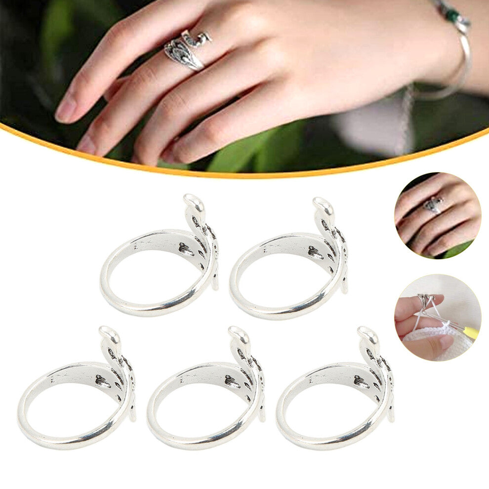 5Pcs Light Weight Silver Crochet Rings Peacock Shape Open Design Rust Resistant