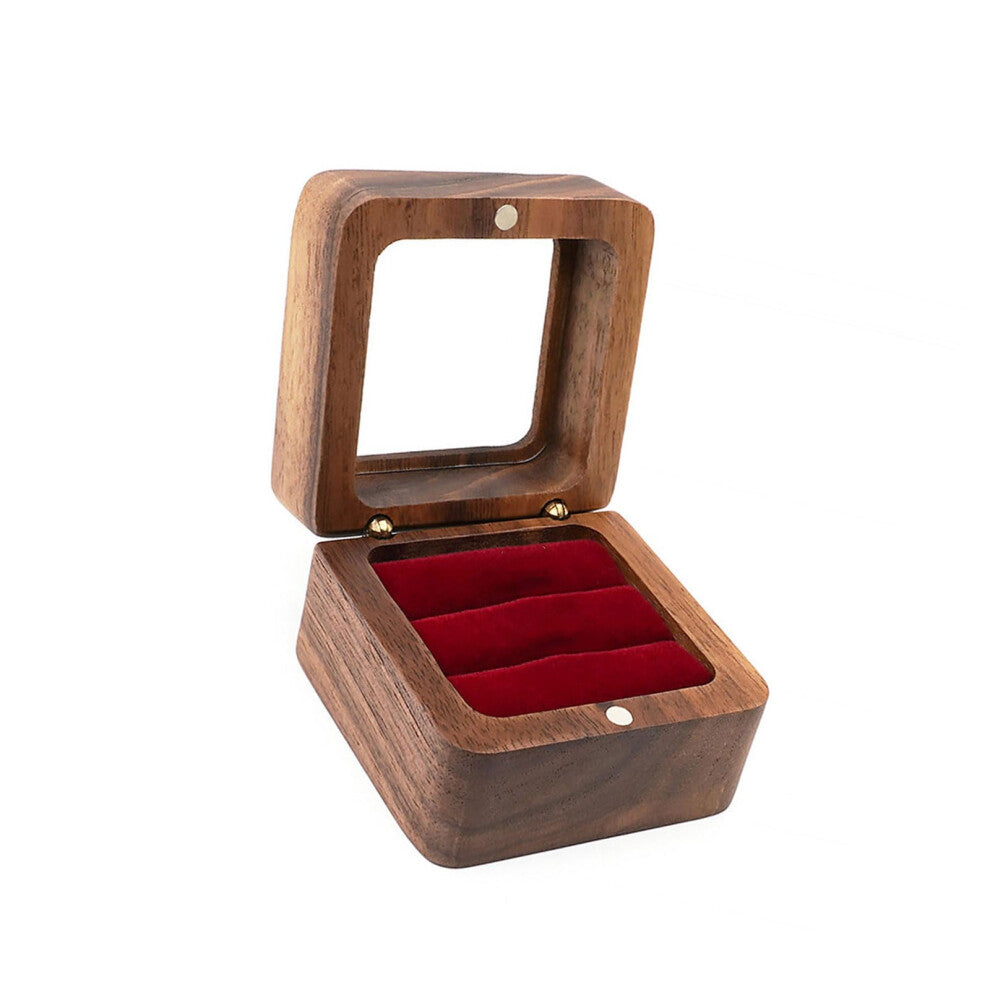 Robust Wooden Jewelry Storage Box, Elegant Double Ring Holder for Wedding and Engagement Ceremony, Natural Finish