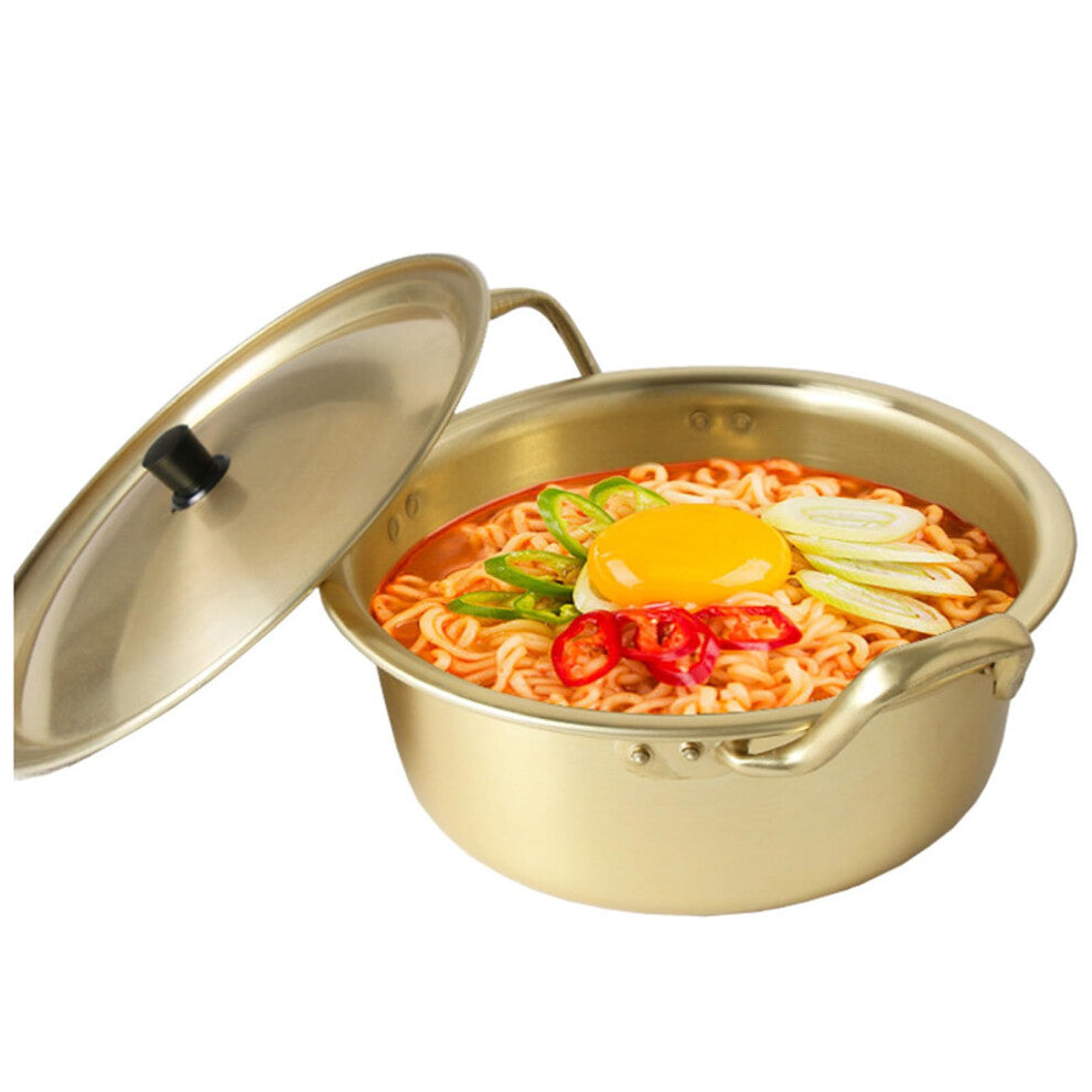 Korean Ramen Noodle Pot 20cm Yellow Aluminum Cooking Pot with Handles and Lid, 1.4 Liter Small Soup Pasta Pot