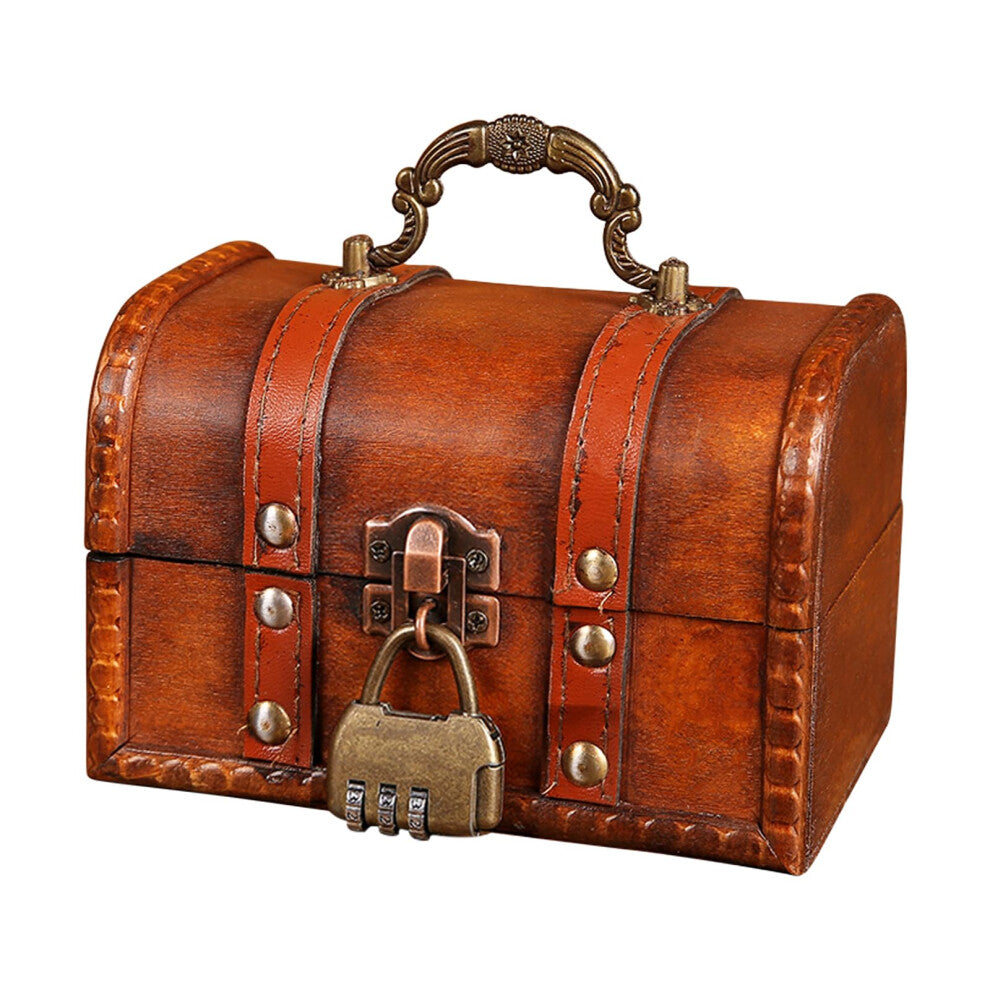 Vintage Wooden Treasure Chest Small - Retro Wooden Storage Box with Combination Lock for Kids Jewellery and Mini Decorations