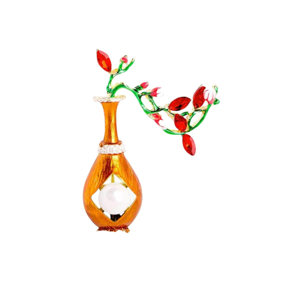 Brooch Enamel Dripping Oil Bead Vase Design Women's Jacket Cardigan Corsage Orange Accessory 1 Piece
