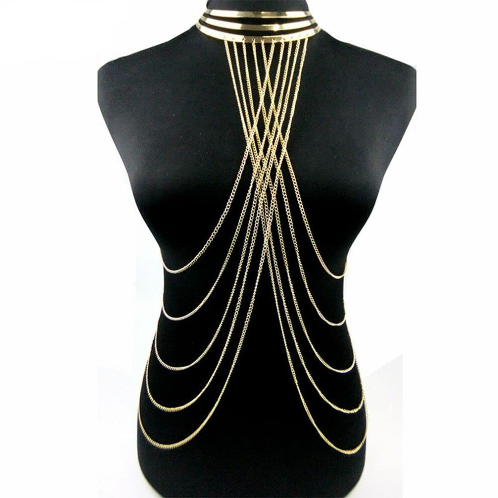 Women's Bodysuit Body Chain Jewellery Gold Multilayer Rhinestone Chest and Belly Chain Bra Accessories for Parties