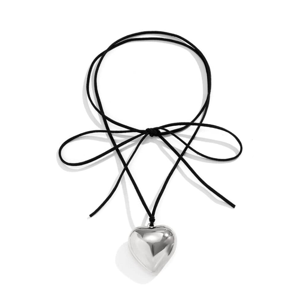 Heart Pendant Necklace for Women, Adjustable Choker with Glass Pendant, Waxed Cord, Ideal Birthday Gift