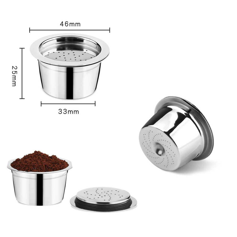 Refillable 304 Stainless Steel Coffee Capsule Set with Brush & Spoon, Fits K-FEE