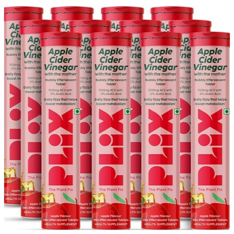 PLIX THE PLANT FIX Apple Cider Vinegar| Supports Weight Management, Digestion & Detox 180 Effervescent Tablet  - Pack of 12