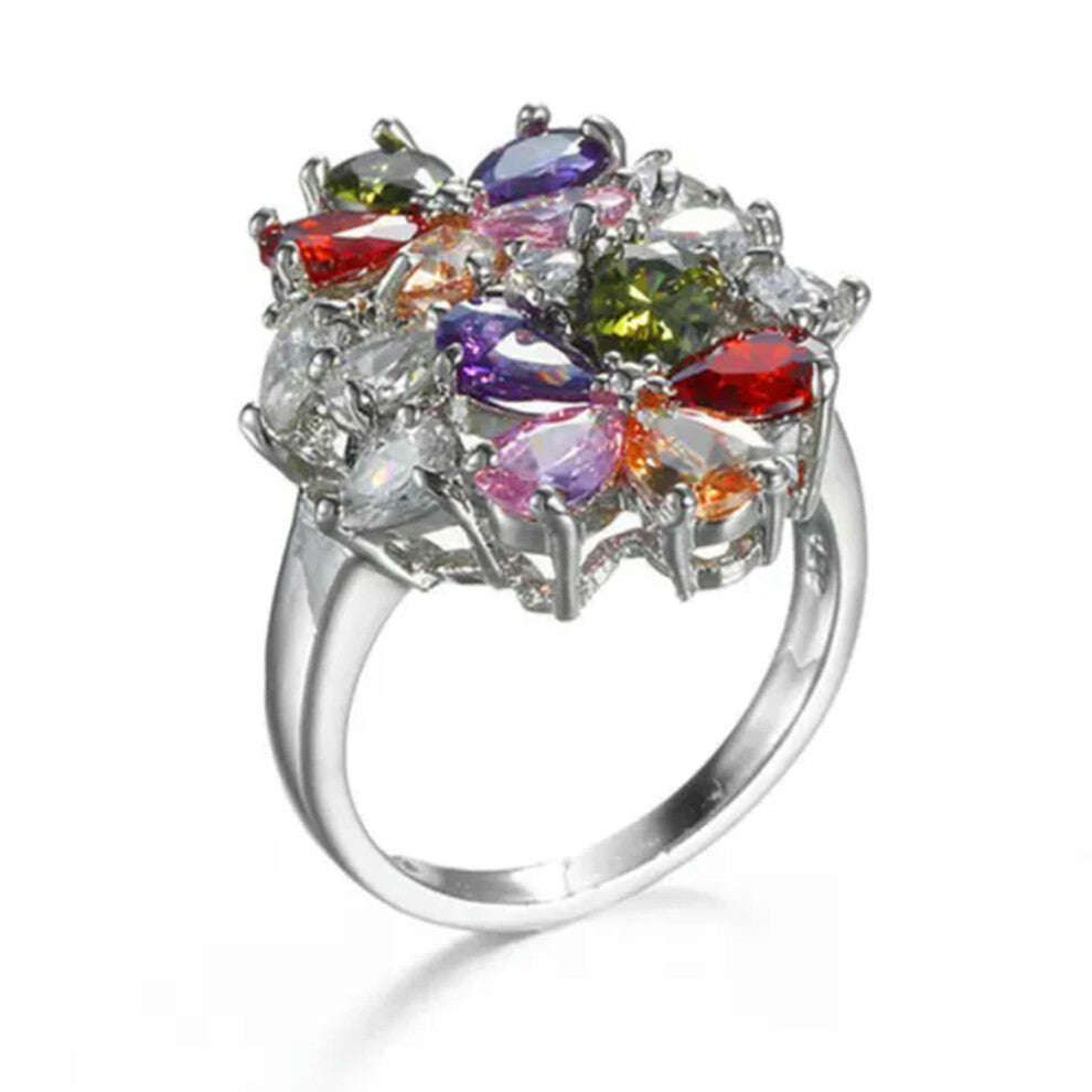 Multicolored Stylish Flower CZ Engagement Ring for Women, 925 Sterling Silver, Sizes 6 to 10