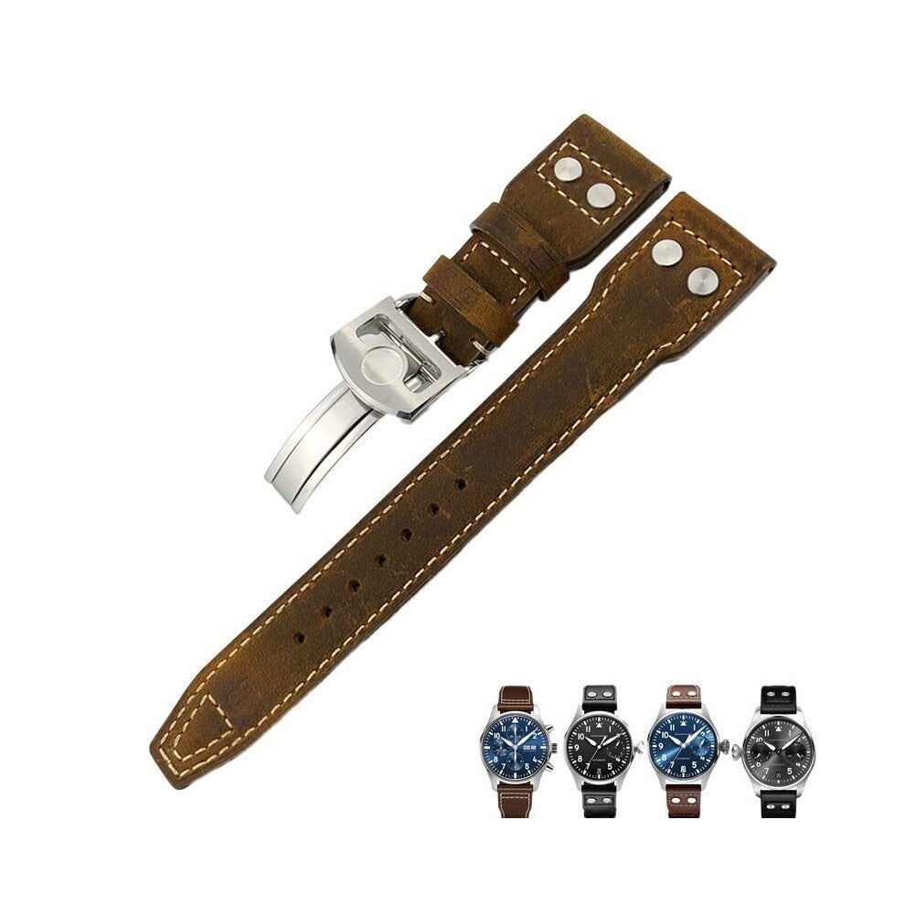 Italian Cowhide Leather Watch Strap for IWC Watches, 22mm Size, Agate Color, Durable and Stylish Design