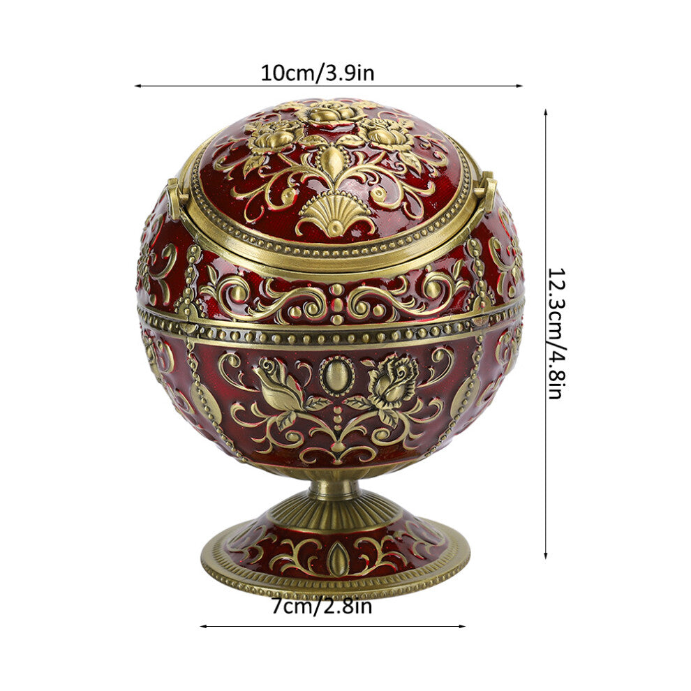 Retro Globe Ashtray W-Lid, Zinc Alloy, Wine Red, 12.3cm