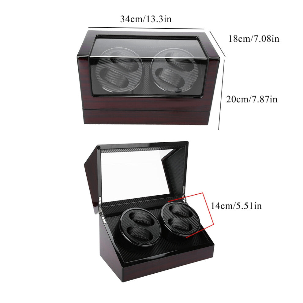 Mechanical Watch Winder for 4 Watches, Red Black, Silent, 14x5.2cm