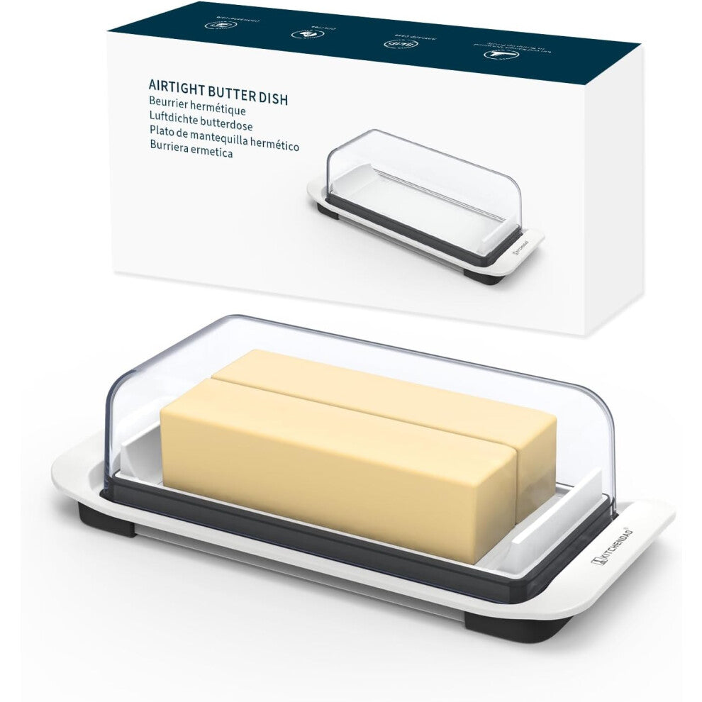 Butter Dish with Lid, Plastic Plastic Fridge Door, Large Capacity, Dishwasher Safe, Butter Dish Butter Container for 2 Bars East Coast-West