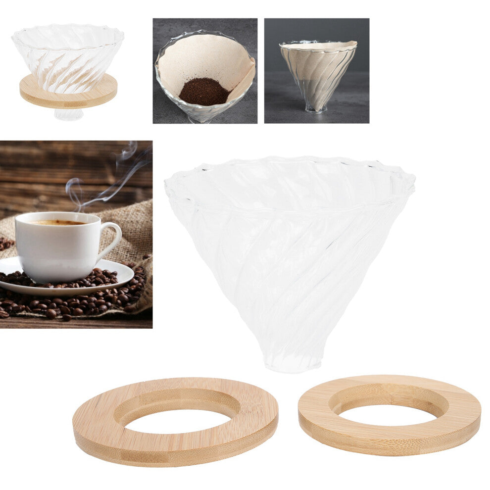 Glass & Wood Pour Over Coffee Dripper Cone with Filter, Size 12x9.1x3cm