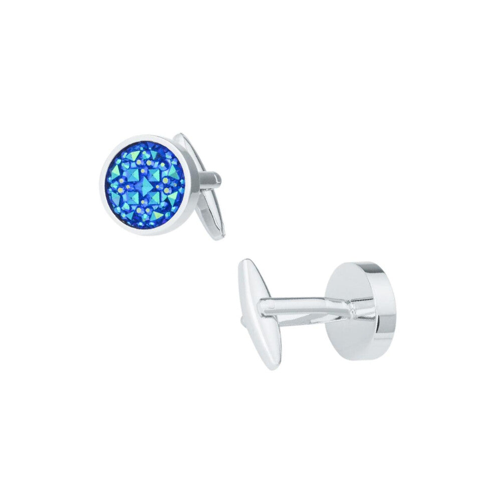 Glitter Crystal Blue Sky Star Circular Round Cufflinks Elegant Mens