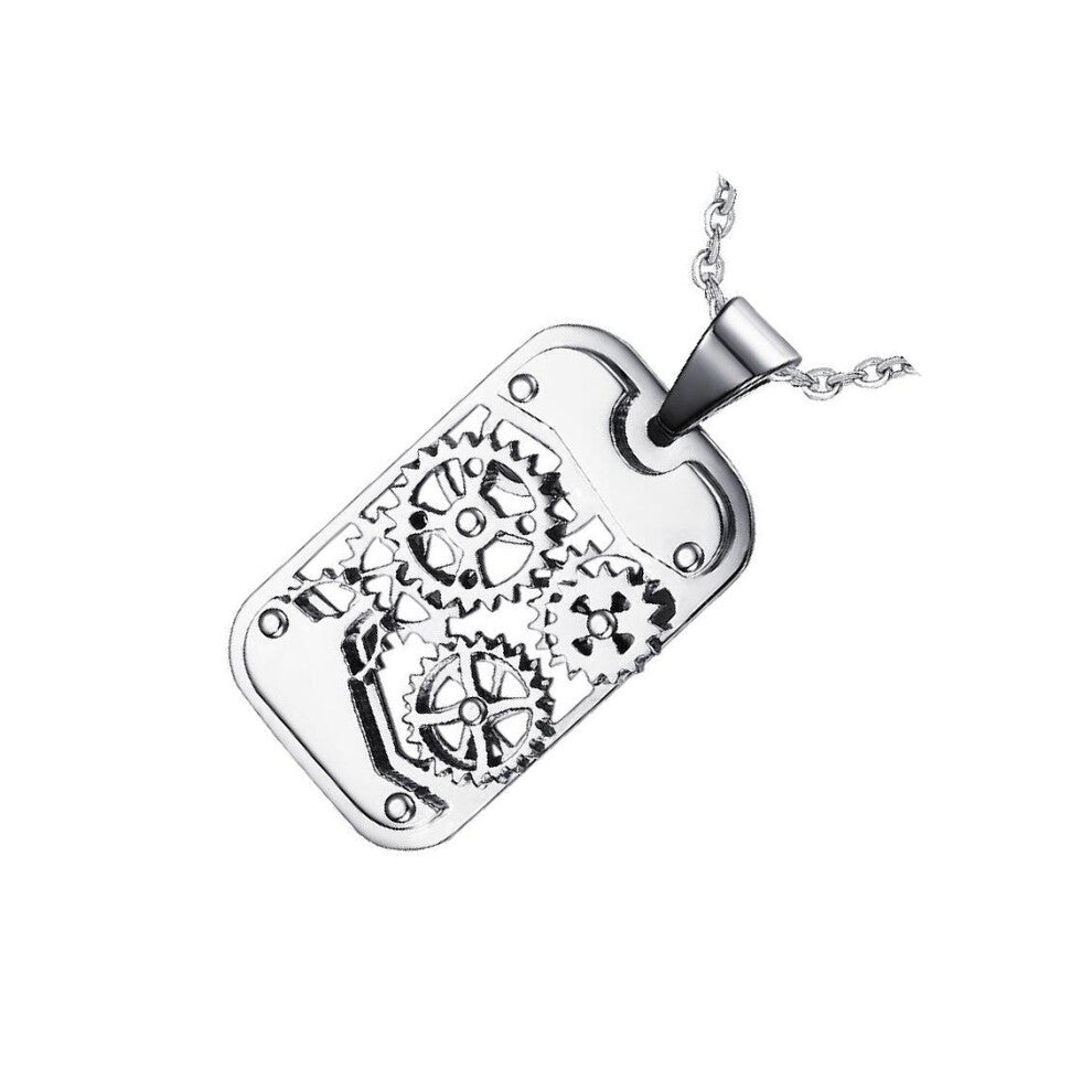 Biker Stainless Steel Punk Men Necklace Gear Dog Tag Mechanical