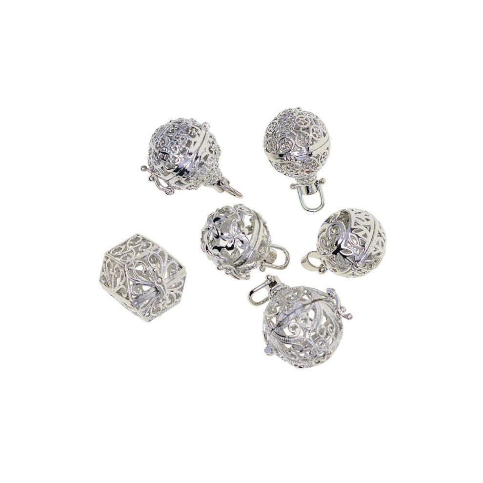 6pcs Mixed Filigree Cage Locket Pendant Necklace Findings