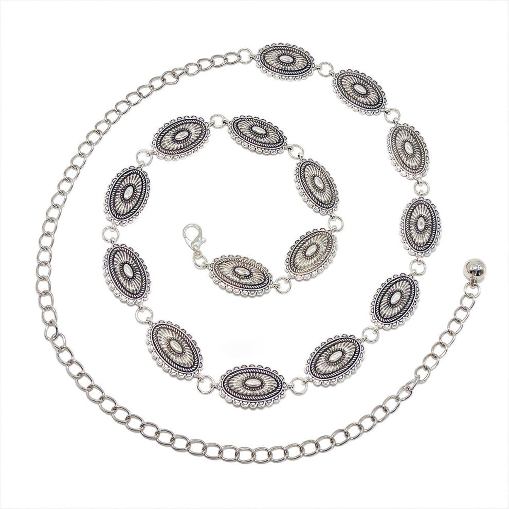 Little Daisy Waist Chain Silver 12 Pieces Set Of 4 Bohemian Ethnic Style Metal Chains Versatile Fashion Belts For Dresses & Shirts Body Chains