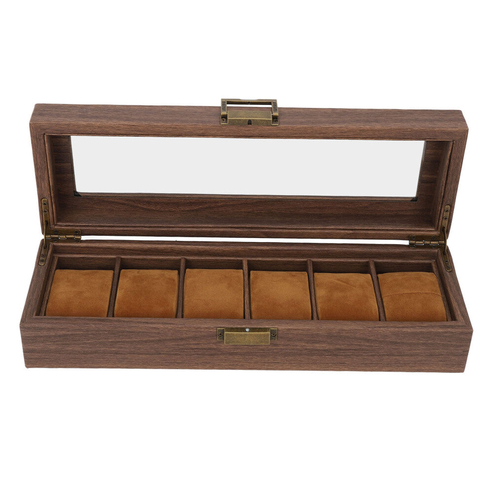 6 Slot Watch Storage Display Box Wood Grain PU