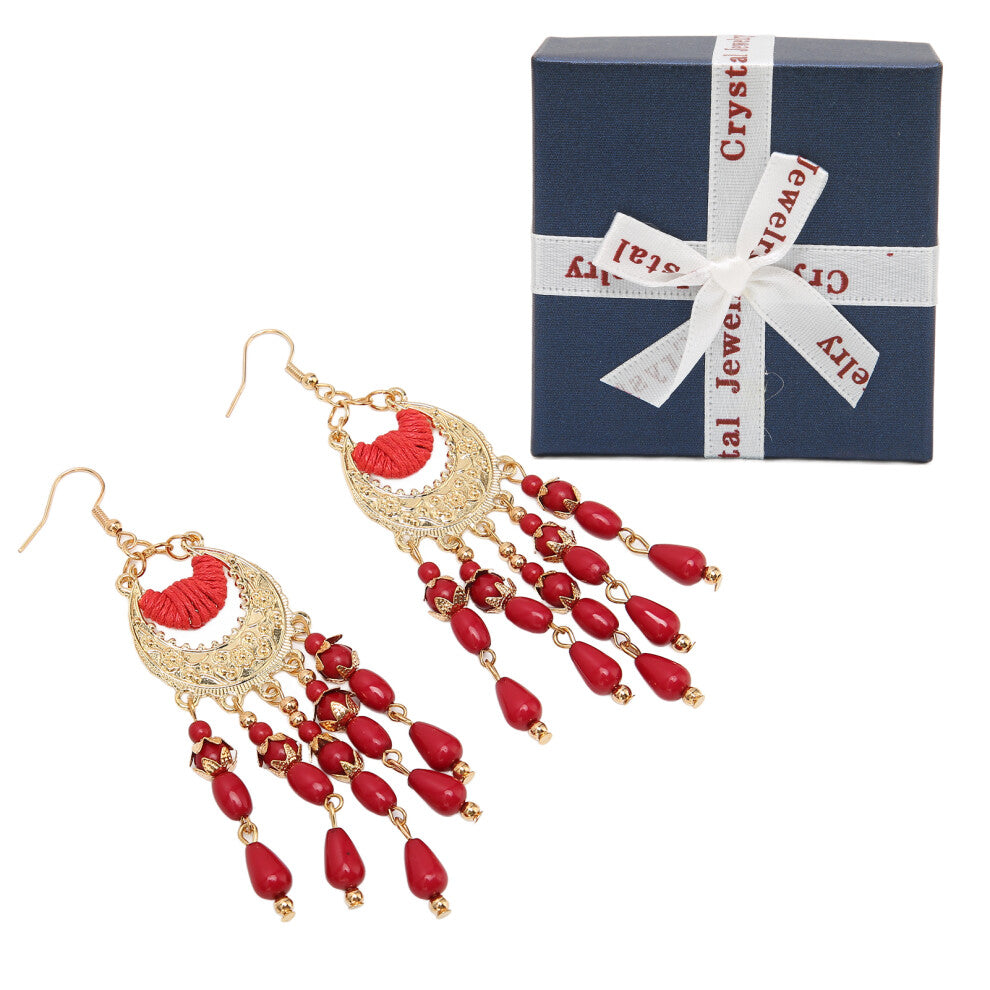 2Pcs Tassel Earrings Vintage Light Weight Red Drop