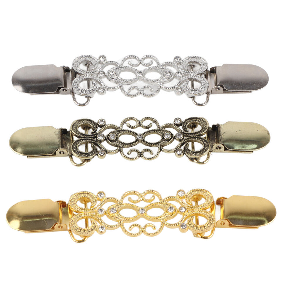 3pcs Hollow Flower Pattern Cardigan Clip Brooch