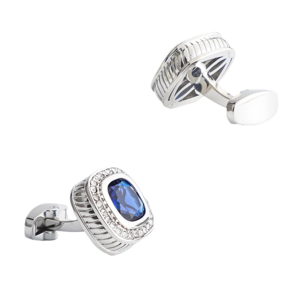 Men's Suit Shirt Cufflinks Blue Black Rhinestone Pure Copper Electroplated Silver Sleeve Studs for Formal Wear