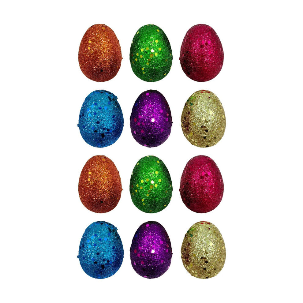 (Glitter, 6x43cm) 12 Pieces Fillable Easter Eggs Toy Egg Basket Colorful Easter