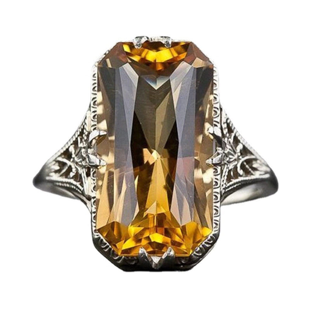 925 Sterling Silver Citrine Ring 3Ct CZ Big Square Promise Ring for Women Size 7 Yellow Gem Engagement Wedding Band