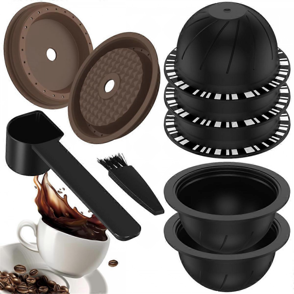 5Pcs Reusable Vertuo Pods Compatible with Nespresso Machine, Coffee Capsule with 2 Silicone Lids 1 Spoon and Bru